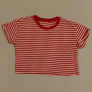 H&M Red/White Striped Cropped Tee